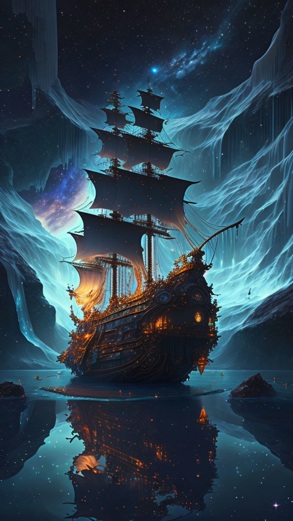Pirate Ship At Night