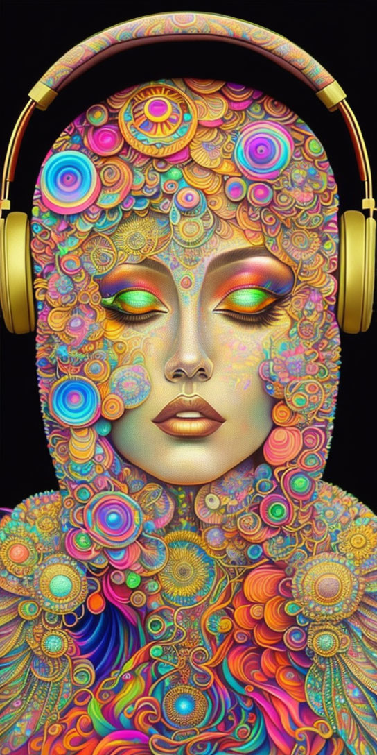 Golden Woman with Headphones