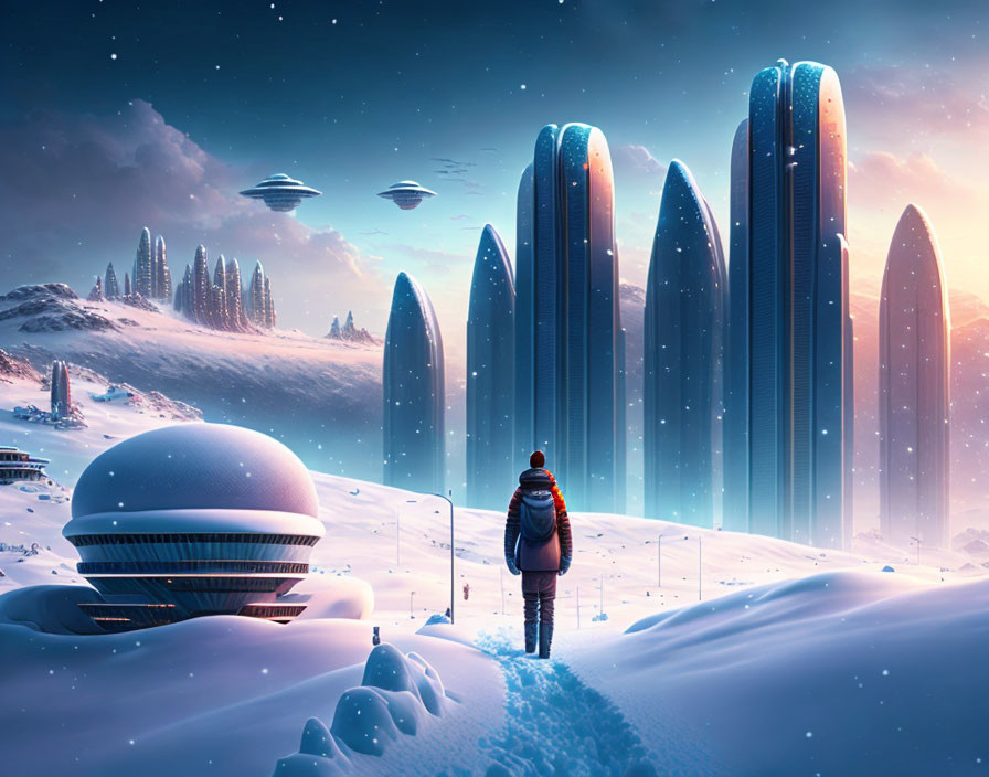 Snowy landscape with sci-fi buildings #2