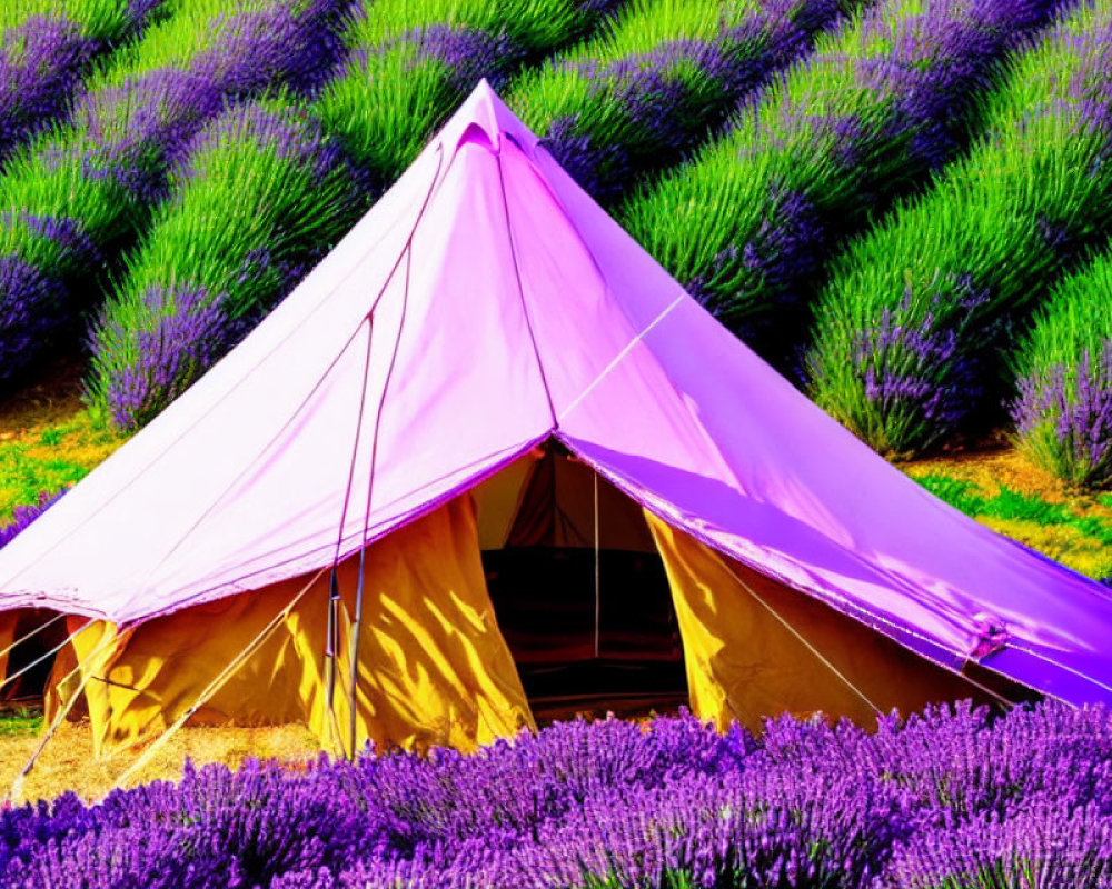 Lavender Field with Purple and Beige Tent in Center