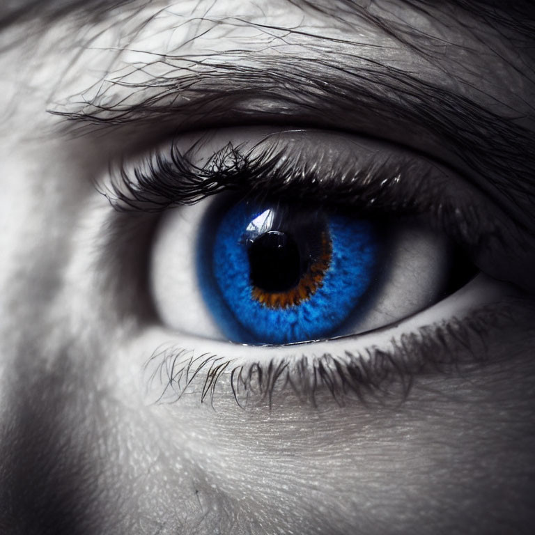 Detailed Close-Up of Vibrant Blue Human Eye with Eyelashes and Eyebrows