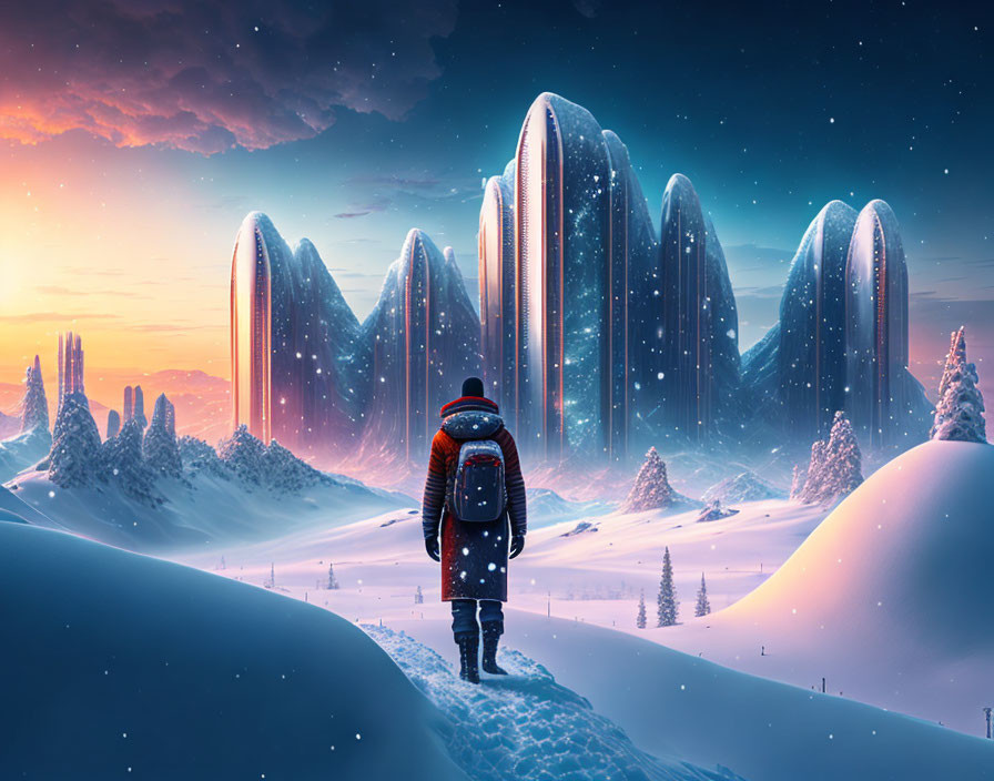 Snowy landscape with sci-fi buildings #1