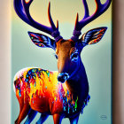 Colorful deer with liquid antlers on teal background