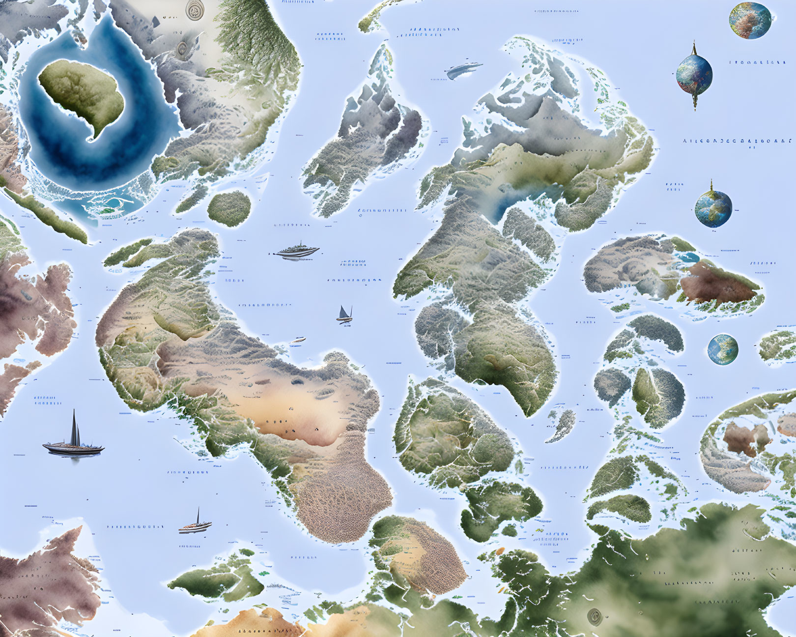 Detailed Fantasy Map with Diverse Islands & Terrains