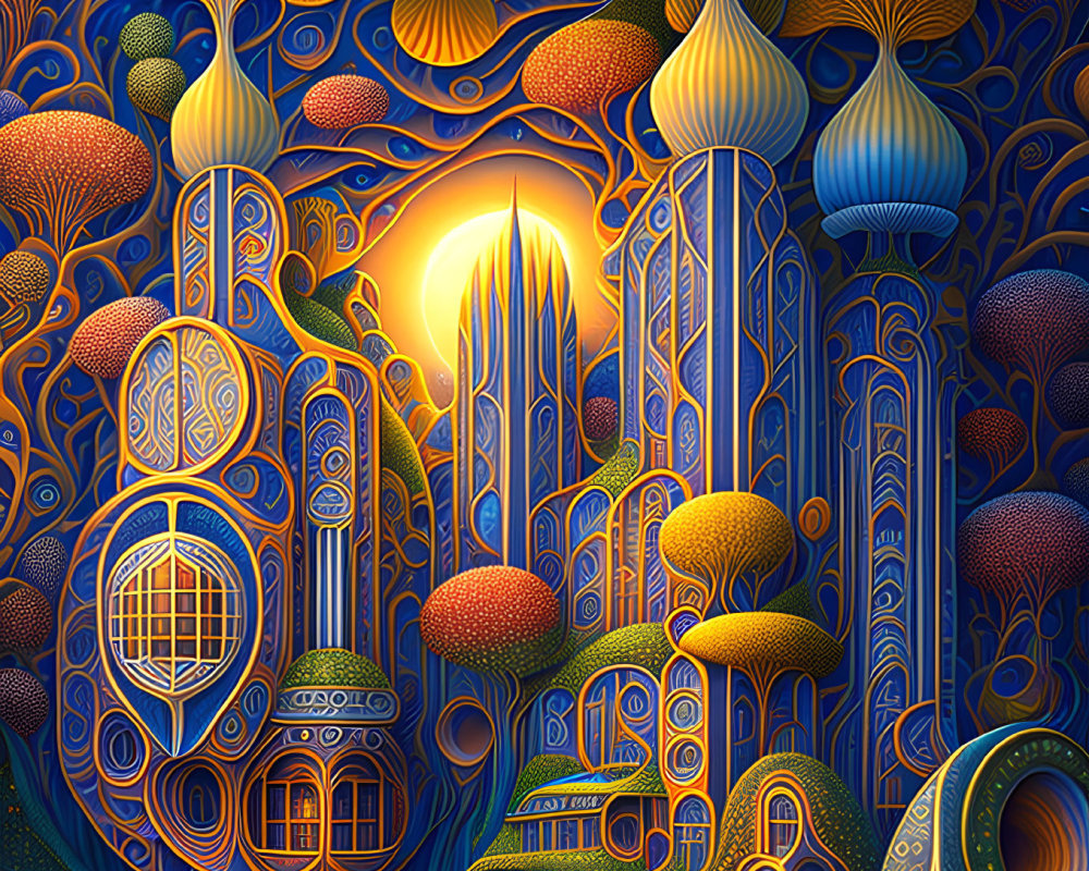 Fantastical Mushroom-Like Cityscape at Dusk