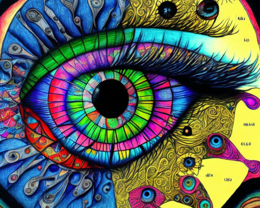 Colorful Psychedelic Human Eye Illustration with Vibrant Hues