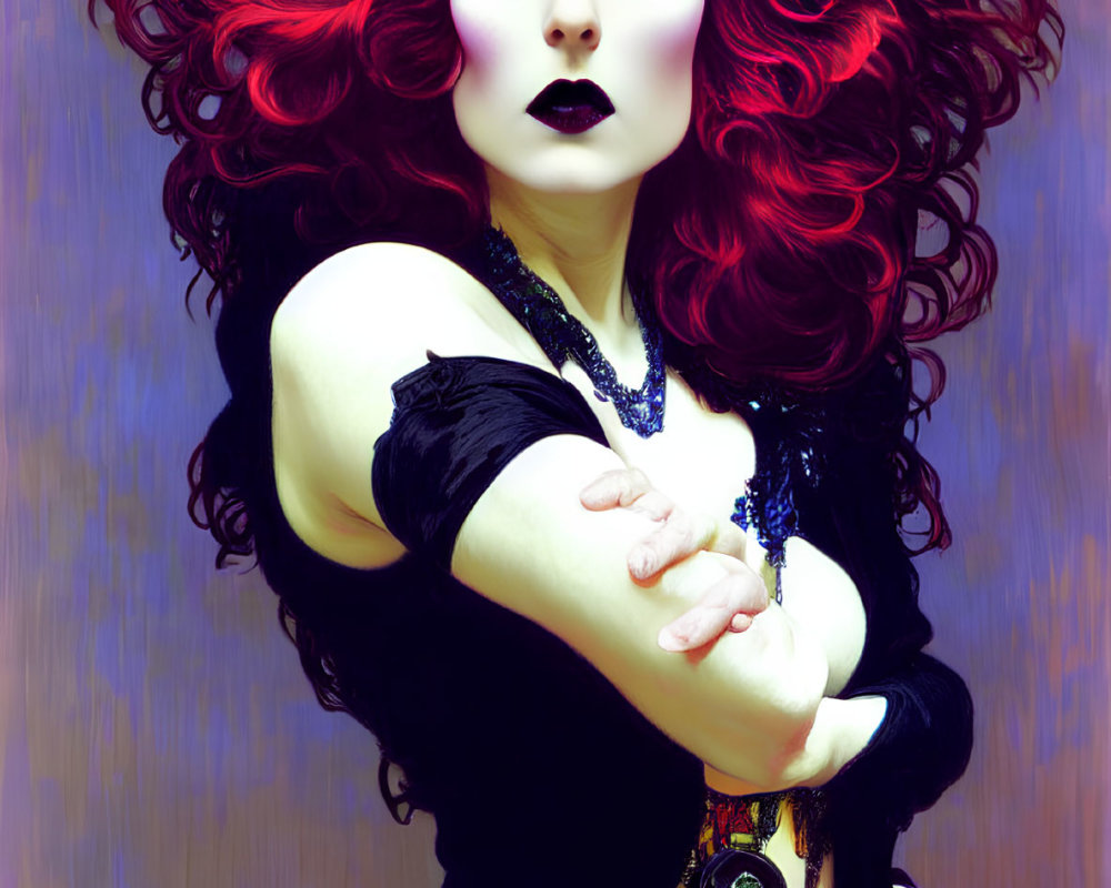 Stylized image of woman with red hair and dark makeup