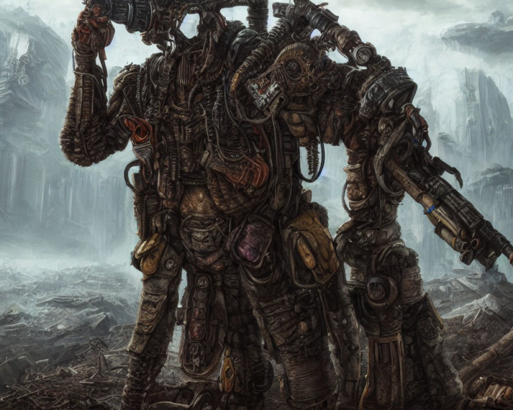 Detailed Mech on Desolate Post-Apocalyptic Battlefield