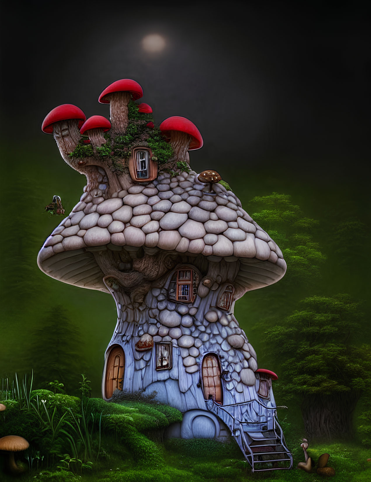 Mushroom House with Red Cap Roofs in Twilight Forest