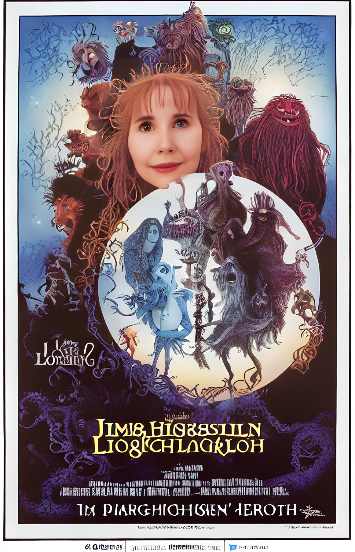 Circular Design Movie Poster with Whimsical Characters and Young Girl's Face