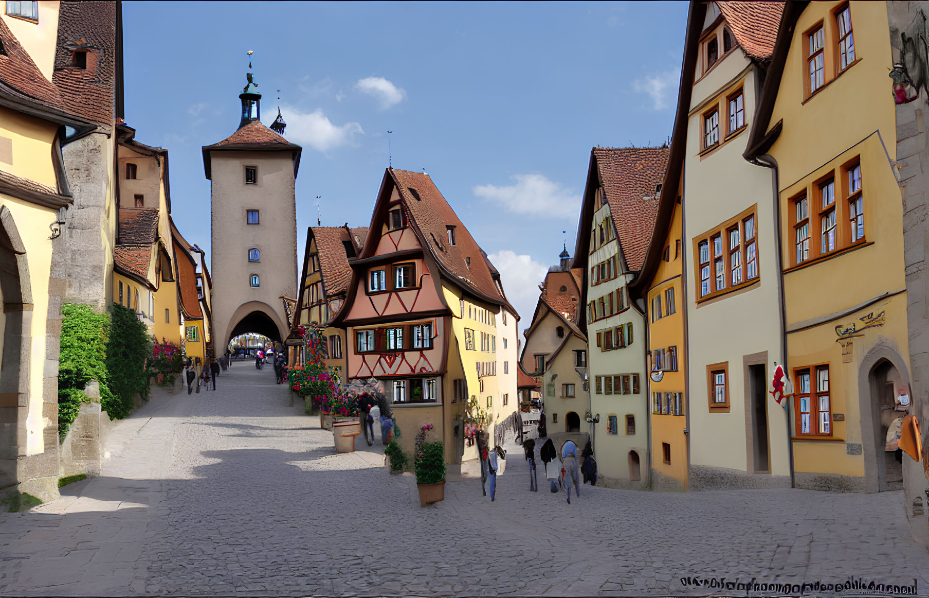 European Old Town Street with Half-Timbered Houses & Cobblestones