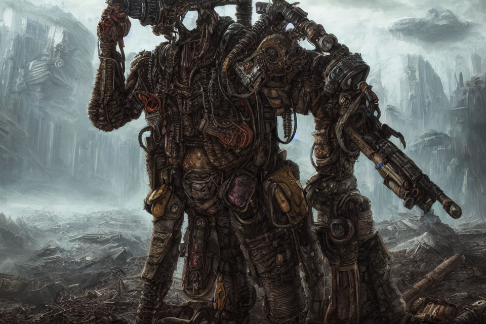 Detailed Mech on Desolate Post-Apocalyptic Battlefield