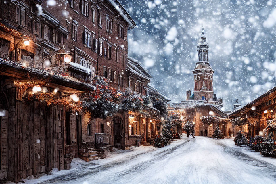 Old town with snow