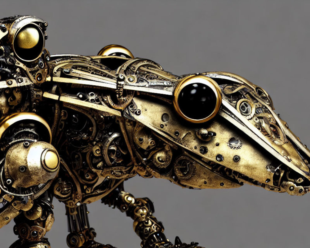 Detailed Steampunk Mechanical Frog with Golden-Bronze Finish