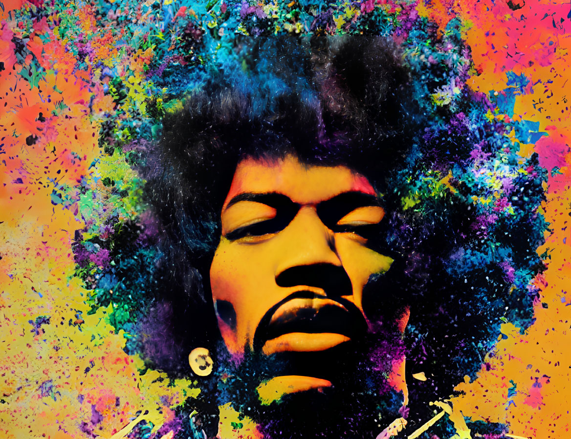 Colorful Psychedelic Portrait of Man with Afro