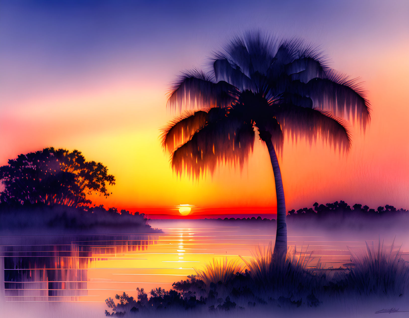 Florida, misty evening, sunset