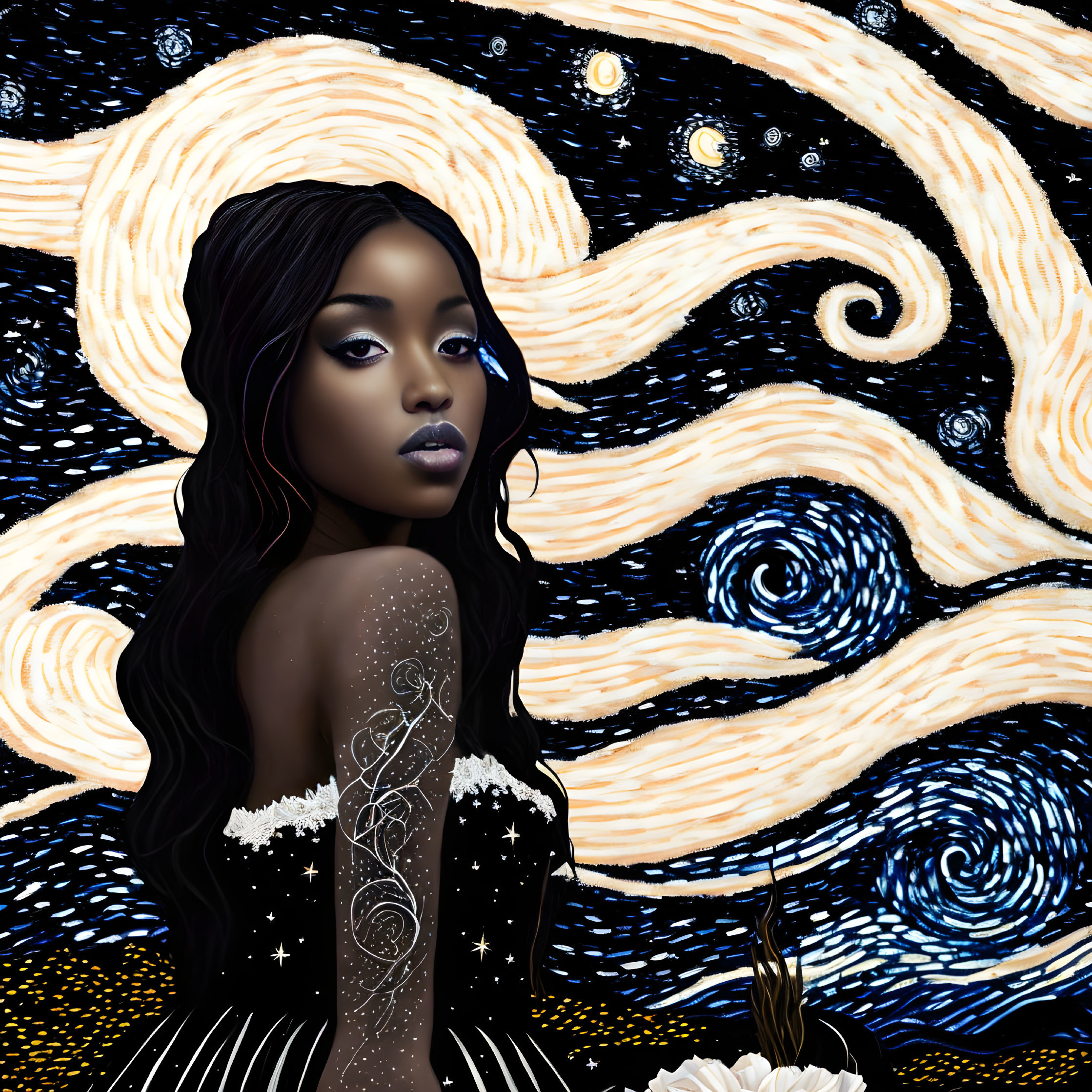 Goddess full of radiance in the Starry Night