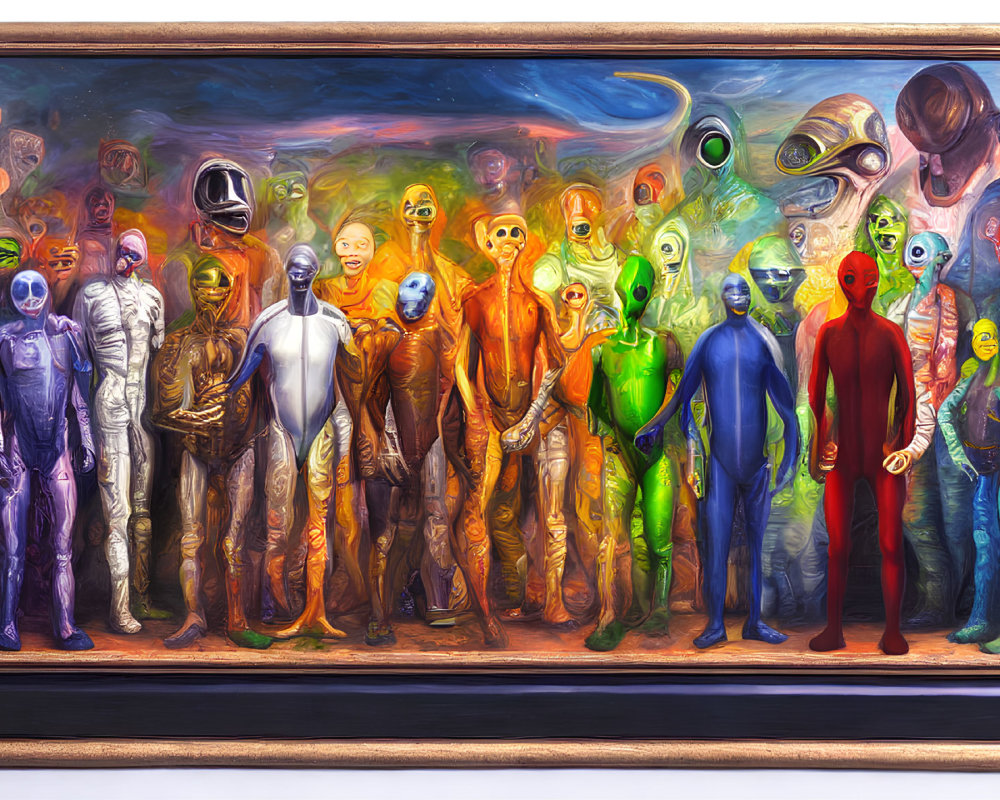 Colorful Painting of Diverse Superhero-Like Figures
