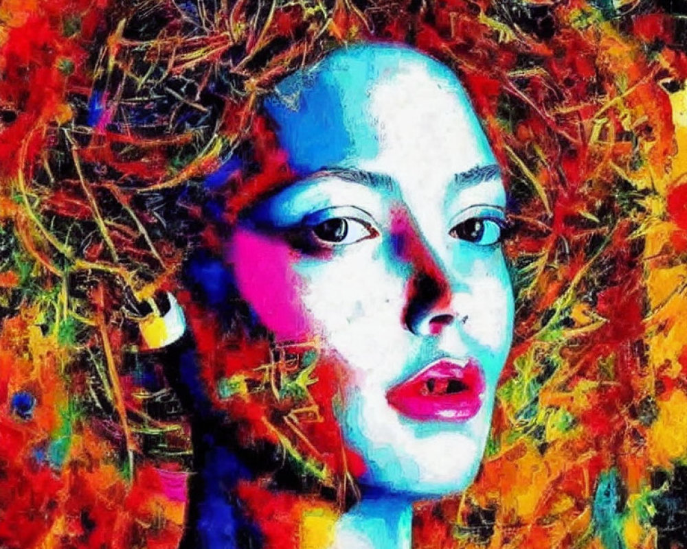 Colorful Abstract Portrait of Woman with Expressive Brush Strokes