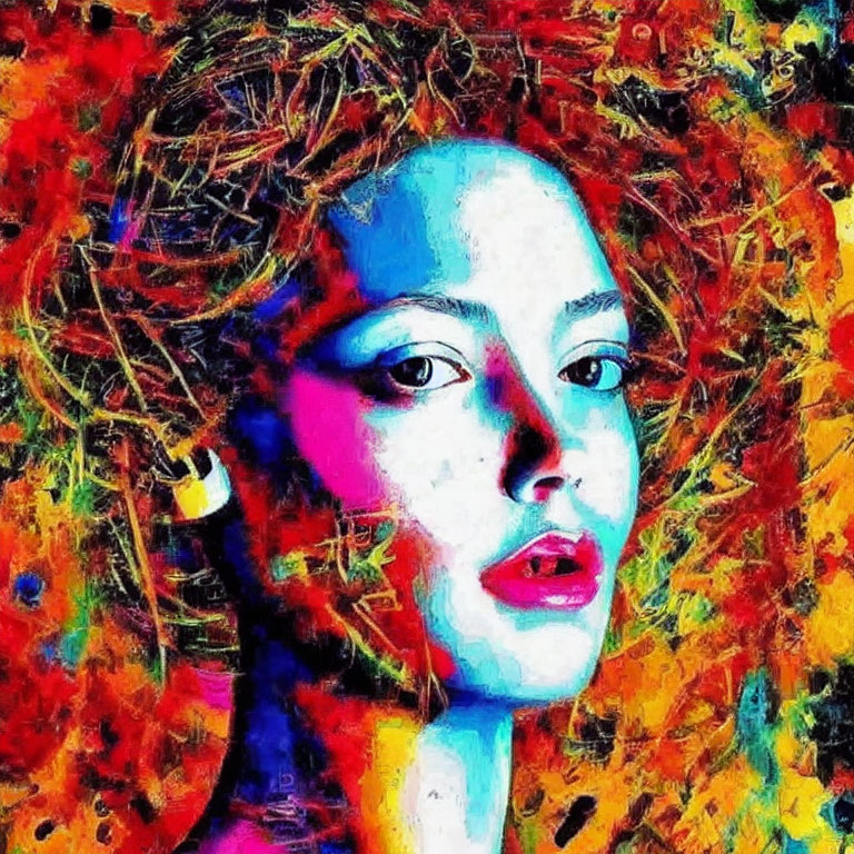Colorful Abstract Portrait of Woman with Expressive Brush Strokes