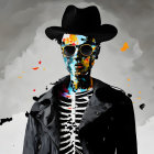 Colorful Abstract Painting: Person with Fedora and Sunglasses in Splattered Paint Effect