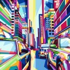Golden futuristic cars on stylized city street with intricate designs and pastel-toned buildings.