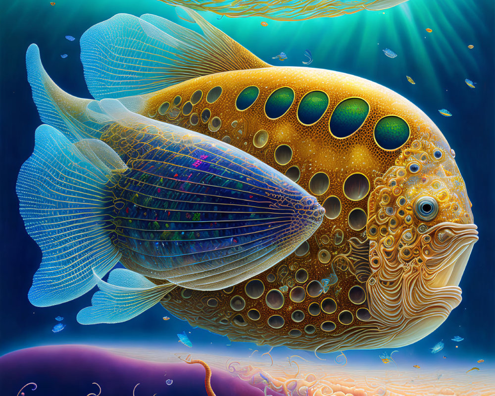 Colorful Fantastical Fish Swimming Among Coral in Ethereal Underwater Scene