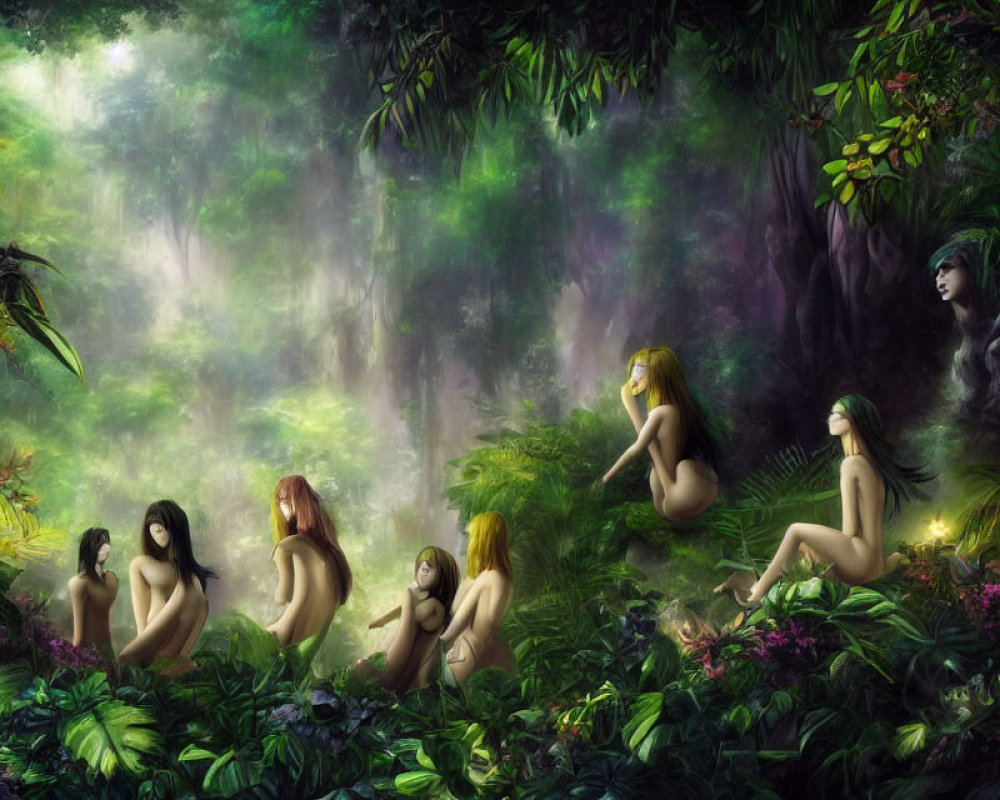 Ethereal female figures in mystical forest setting