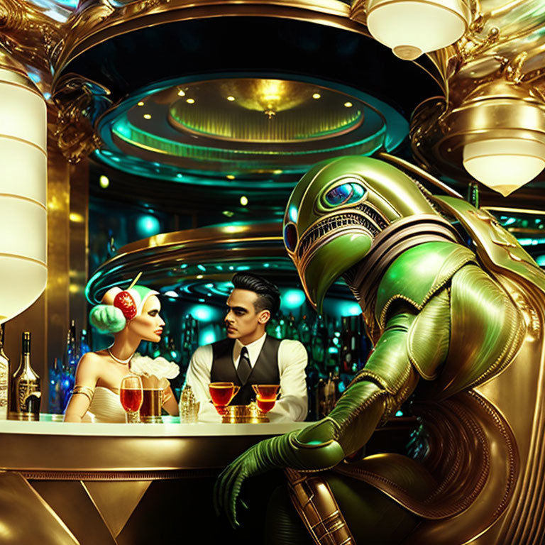  Alien bartender in Art Deco bar 