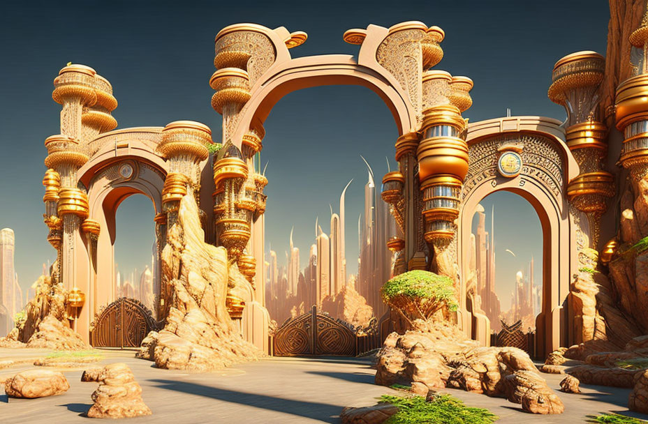  Entrance gate to a futuristic metropolis