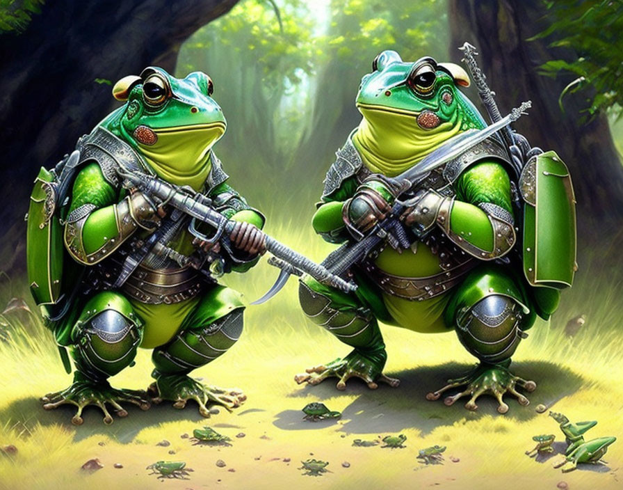 Frogs preparing for battle