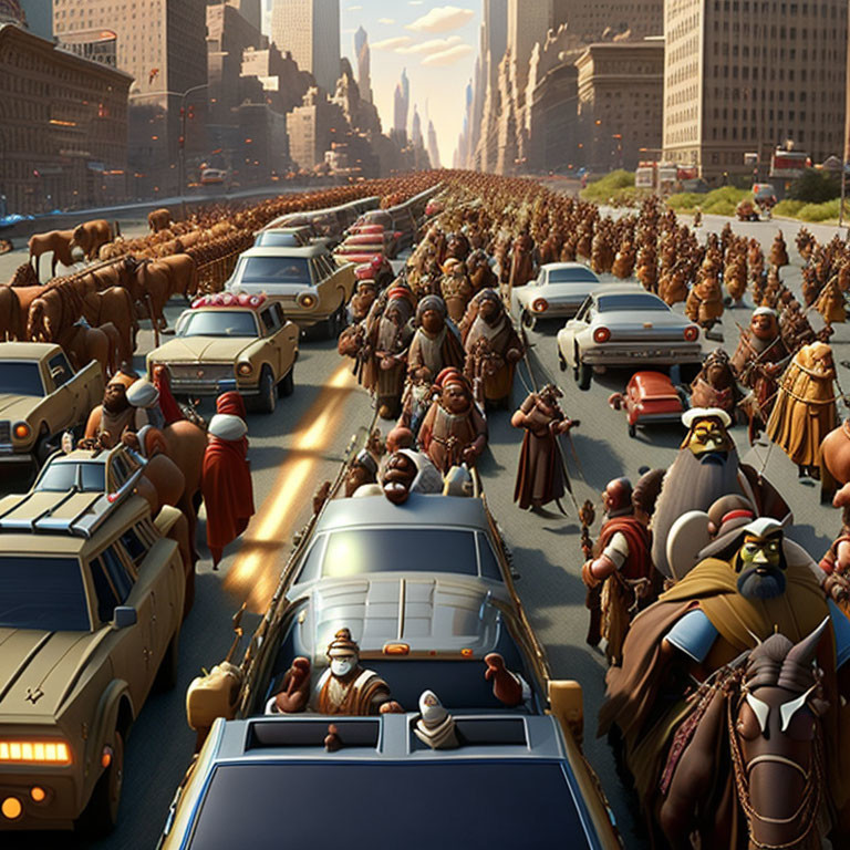 Moses and the Israelites crossing a traffic jam