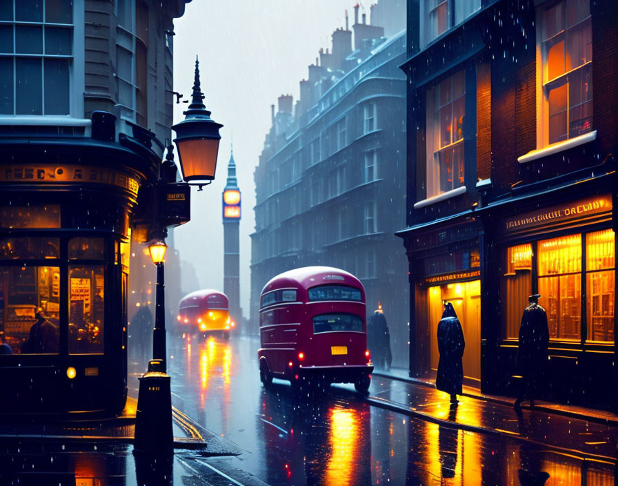 London, evening, rain