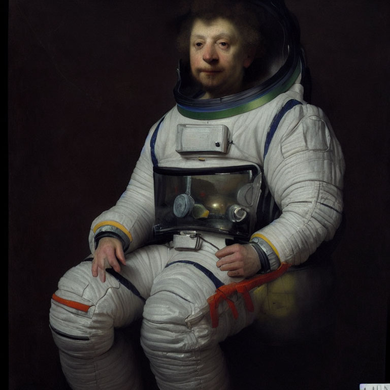Vintage astronaut suit portrait against dark background