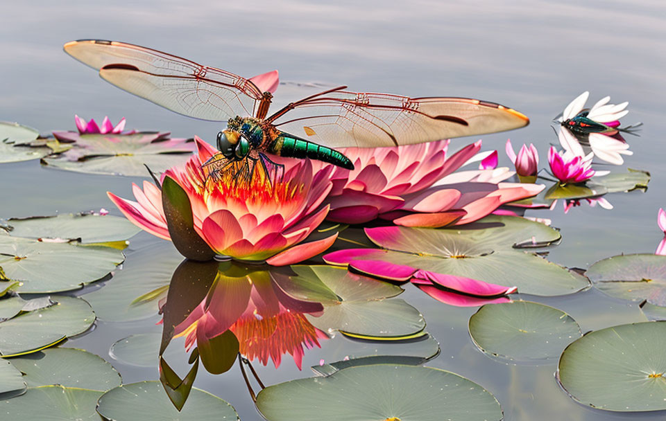 Dragonfly and water lily