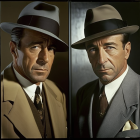 Vintage Attire: Two Men in Fedoras and Trench Coats Embody Film-Noir A