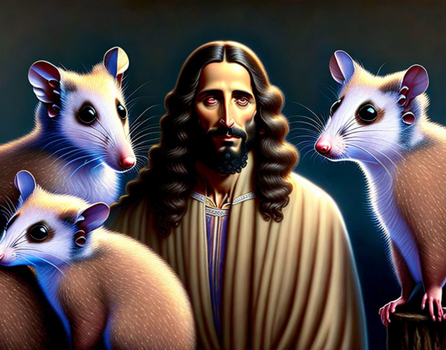 Jesus and three opossums